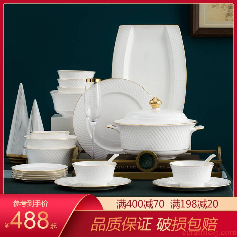 Jingdezhen porcelain tableware of western food ipads plate see colour light key-2 luxury European - style contracted dishes suit household chopsticks pan spoon in clay pot