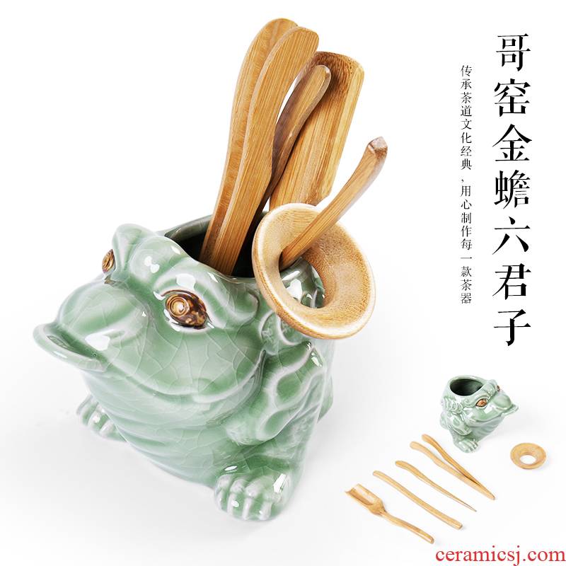 Jane brother quality ceramic up tea six gentleman combination spittor ice crack kung fu tea accessories bamboo tea spoon