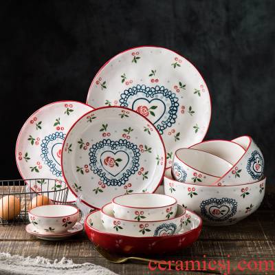 Japanese tableware cherry creative ceramic bowl of soup bowl noodles fruit snack bowl dish dish dish dish
