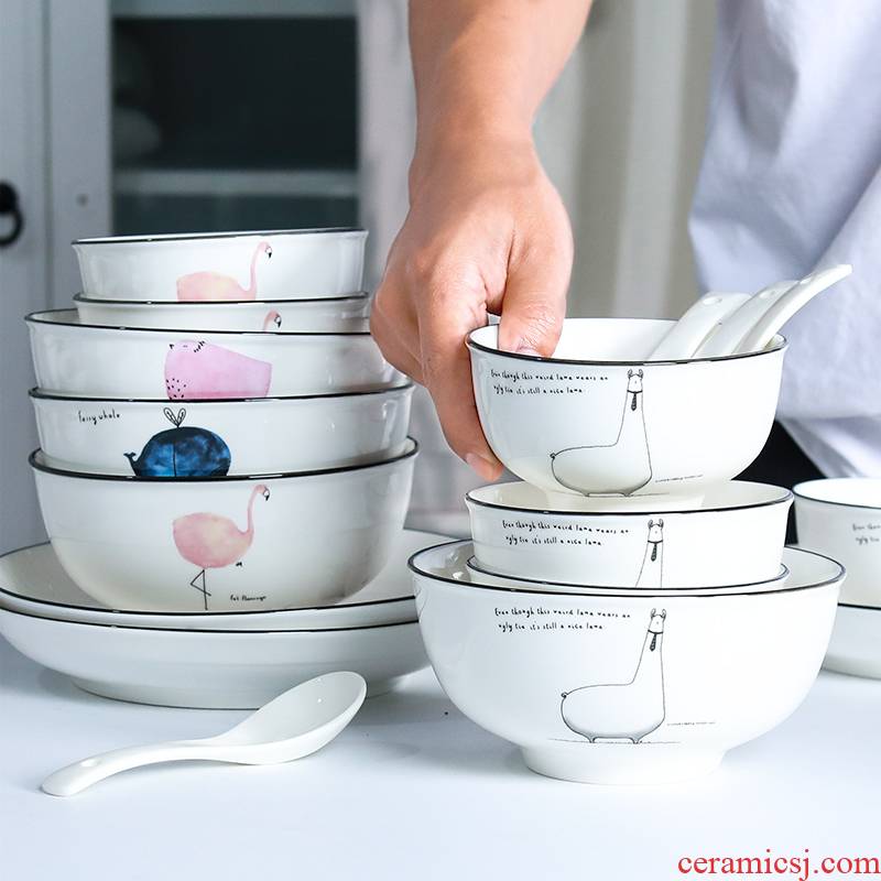 Jingdezhen domestic creative cartoon ceramic tableware to eat Japanese rice bowls porringer microwave oven