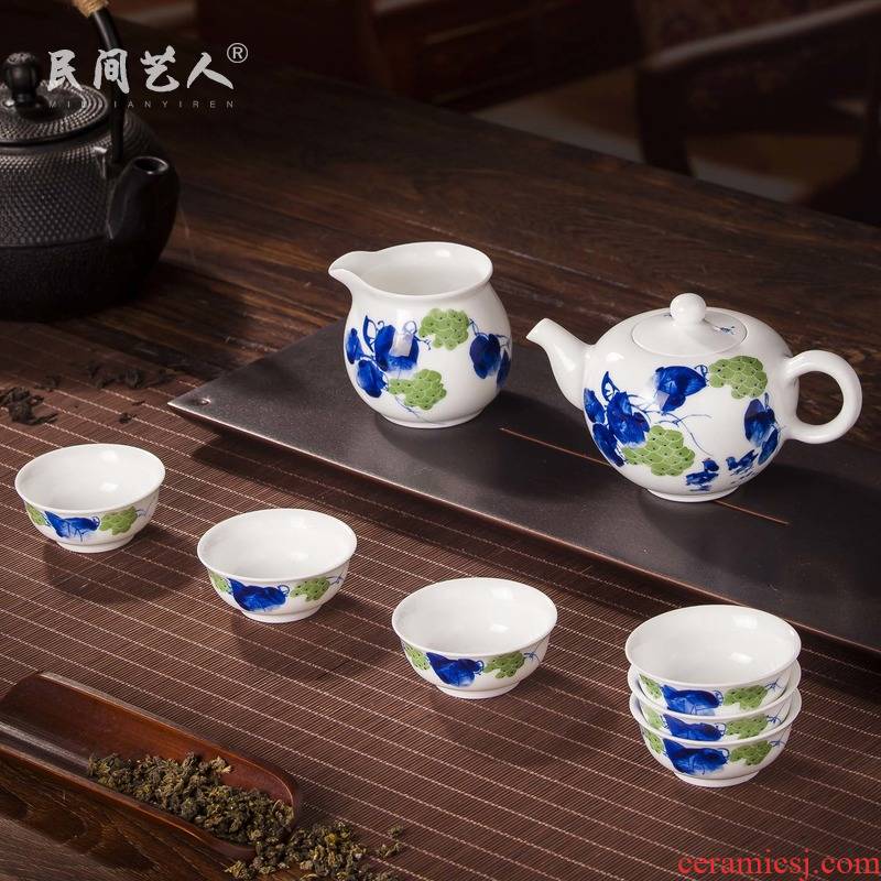 Jingdezhen hand - made tea sets white porcelain of a complete set of the home of kung fu tea set ceramic teapot fair keller cups