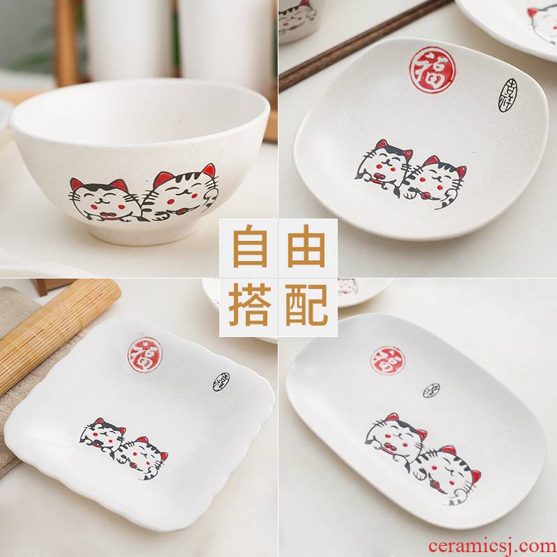 Plutus cat Japanese hand - made ceramic bowl home eat sushi plate of noodles bowl five inches small bowl bowl 1 girl heart only