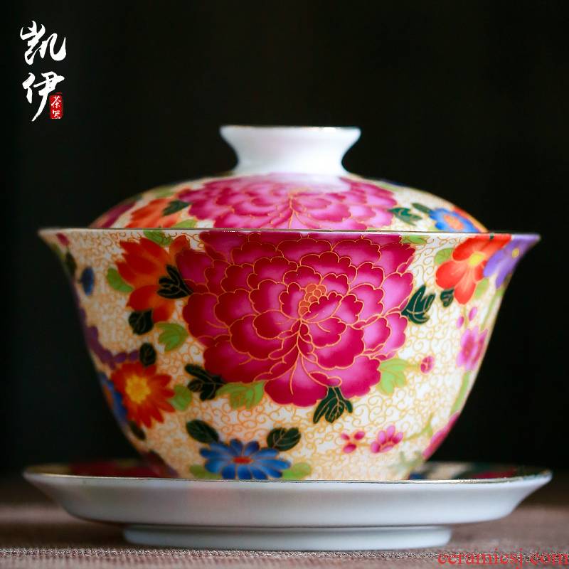 Colored enamel tureen single jingdezhen ceramic spend large three to make tea bowl full cup pot of kung fu tea accessories