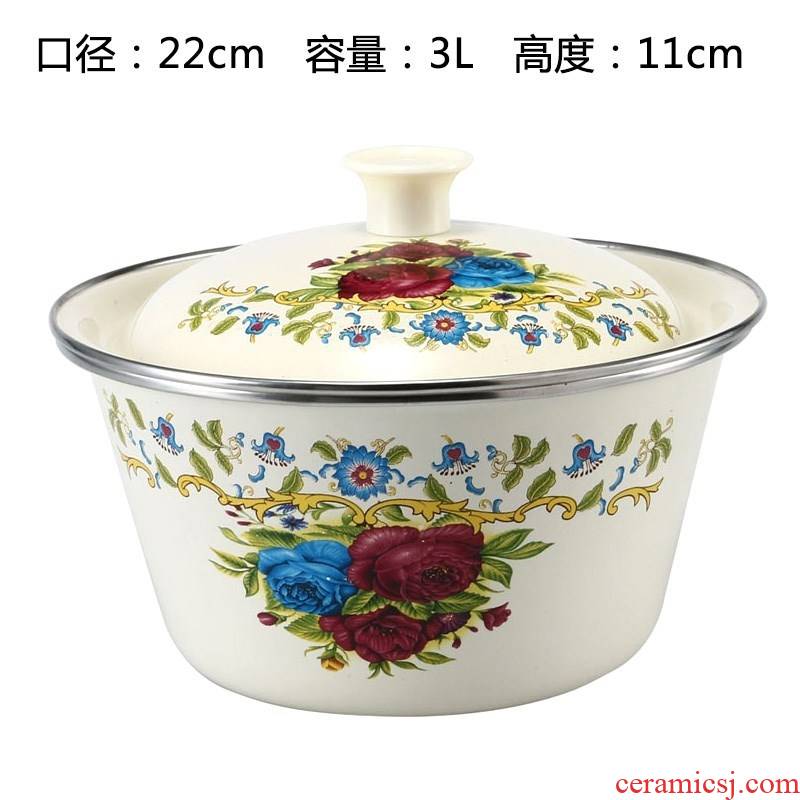 A Warm harbor enamel POTS with cover household kitchen bowls old lard enamel porcelain enamel bowl stir soup basin