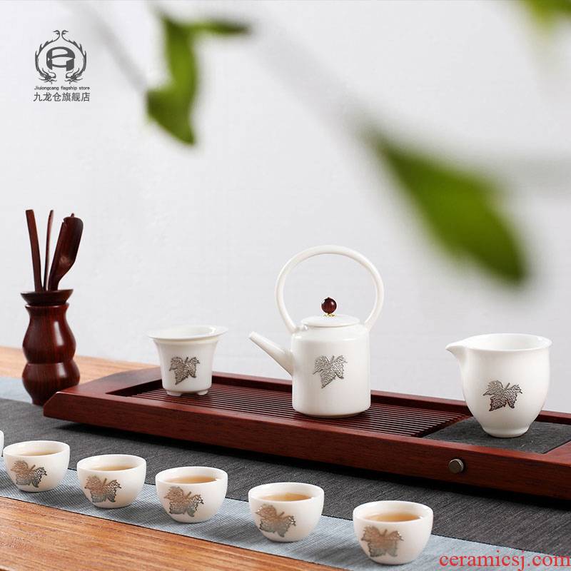 DH white porcelain tea set six people contracted household teapot jingdezhen kung fu tea cup set ceramic small cups