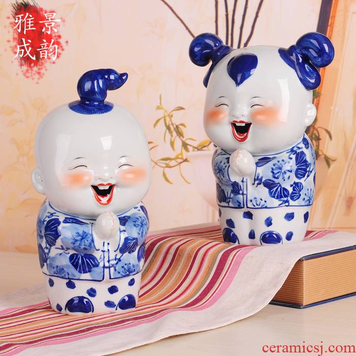 Jingdezhen ceramics blue - and - white porcelain its congratulation doll handicraft furnishing articles household act the role ofing is tasted