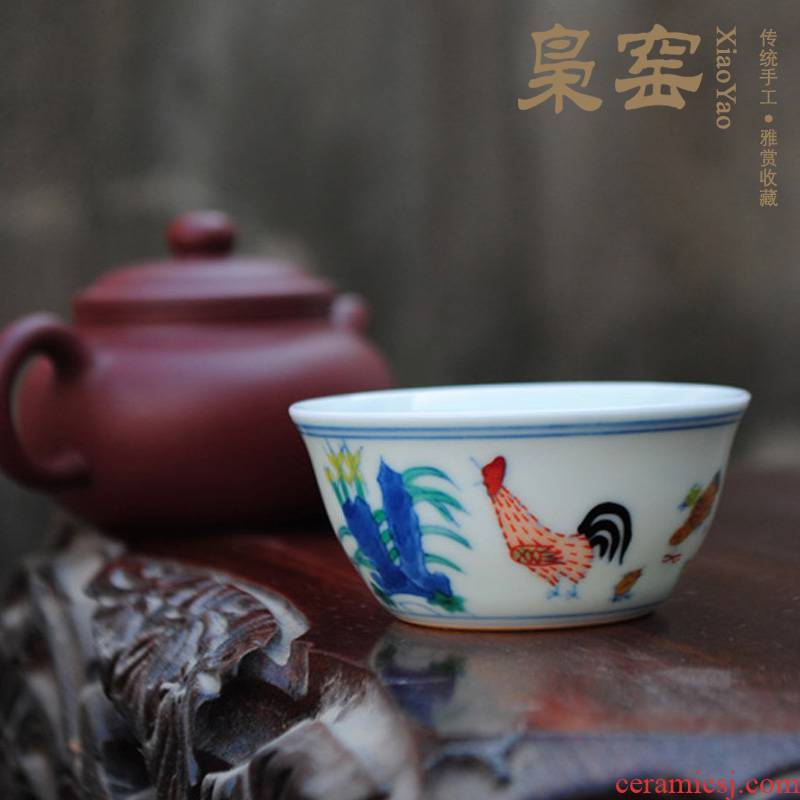 The new chenghua bucket color antique tea chicken jingdezhen hand - made ceramic cylinder cup big pu 'er tea cups