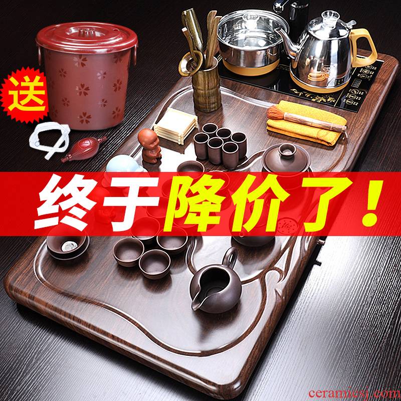 Solid wood tea set ceramic violet arenaceous household contracted tea tray automatic kung fu tea tea tea sitting room