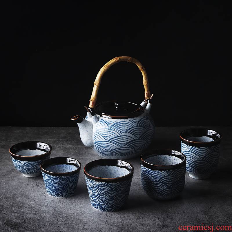 Tao soft Japanese household tableware corrugated ceramic teapot teacup sea day cooking pot cup to restore ancient ways and feng shui