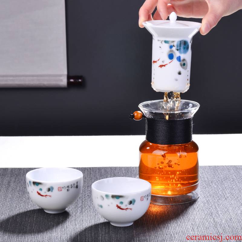 Travel under glaze color porcelain tea set suit portable package a pot of two glass teapot kung fu tea set ceramic crack cup