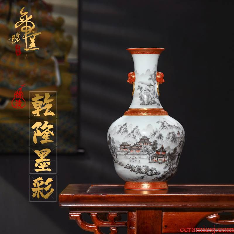 Emperor up imitation antique hand - made alum red see colour ink landscape characters and Chinese style living room with a pair of vases, furnishing articles