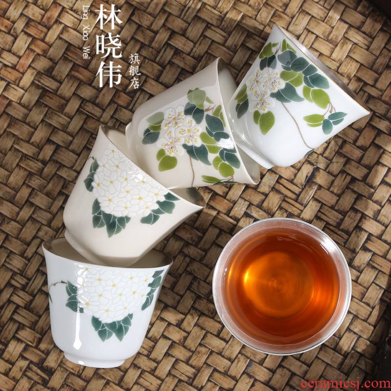 Jingdezhen hand - made silver cup masters cup European coppering. As kung fu tea set household contracted manual single cup silver cup