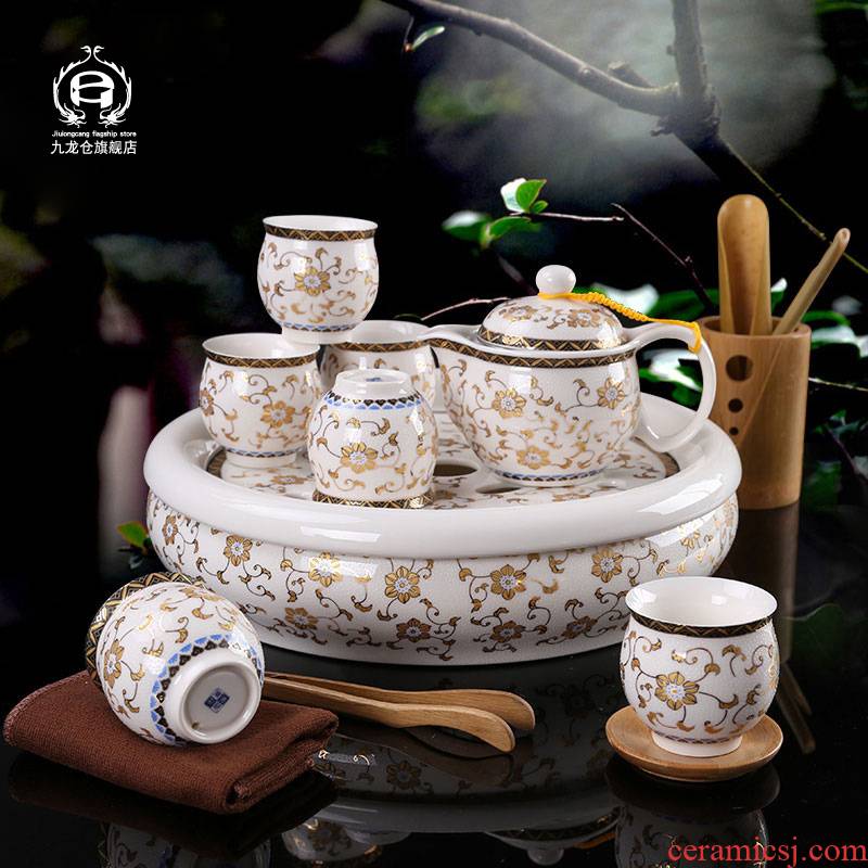 Double DH jingdezhen kung fu tea set contracted insulation household ceramic tea tray of a complete set of small cup teapot