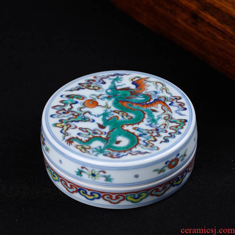 Offered home - cooked in jingdezhen ceramic ink pad jewelry box pure manual bucket color porcelain stationery furnishing articles blue and white porcelain decoration
