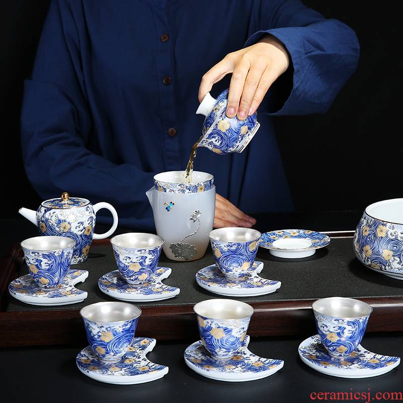 Japanese tea set dehua ceramic kung fu tea teapot teacup tureen contracted household of a complete set of modern tea tray