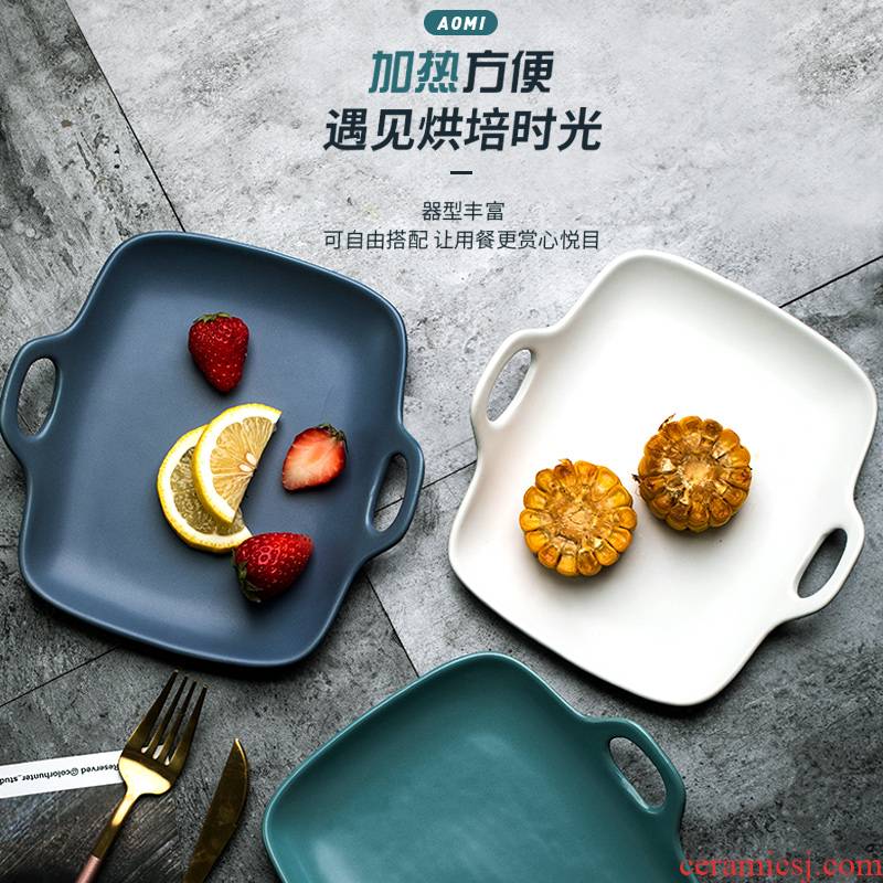 Home baking dish dish hand - made ears dish rectangular fish dish ceramic fruit bowl dessert plate and plate type