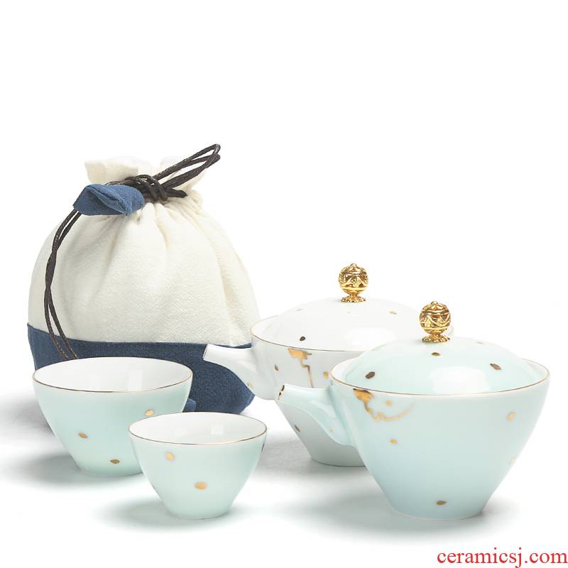 Travel kung fu tea set suit portable crack ceramic filter cups a pot of two cups of vehicle Travel teapot