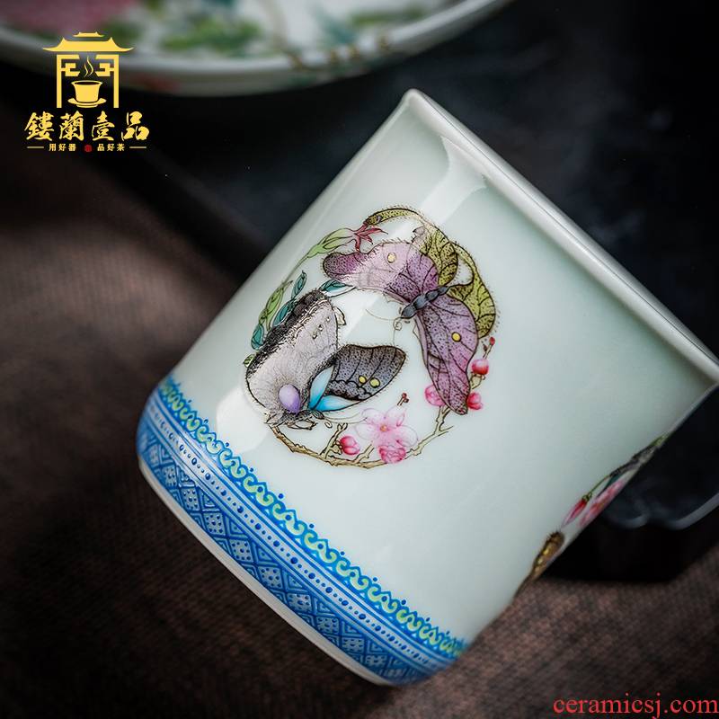 Jingdezhen all hand hand draw pastel group control host single CPU kung fu ceramic tea set sample tea cup large tea cup
