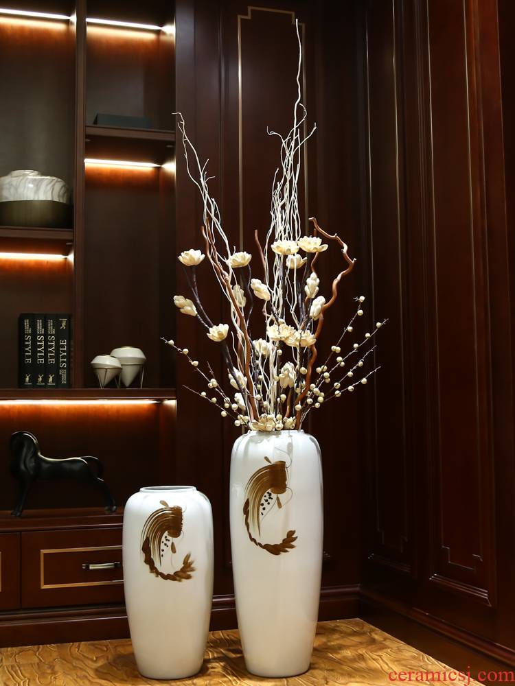 Jingdezhen ceramic vase landing place home porch dried flower adornment sitting room of I and contracted style flower arrangement
