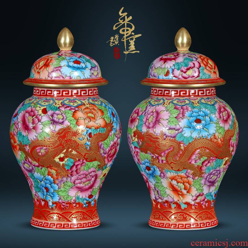 Jingdezhen ceramics imitation the qing qianlong dragon general wear purple flower as cans Chinese style living room TV cabinet porch is decorated furnishing articles