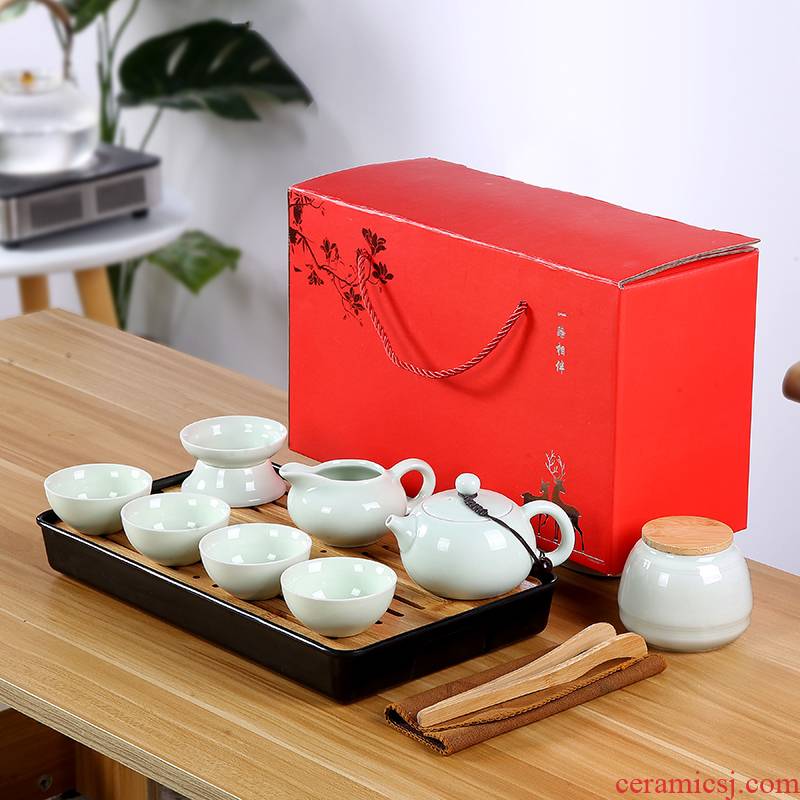Dehua white porcelain matte enrolled glaze kung fu tea set suit Japanese household contracted and I of a complete set of small tureen tea cup