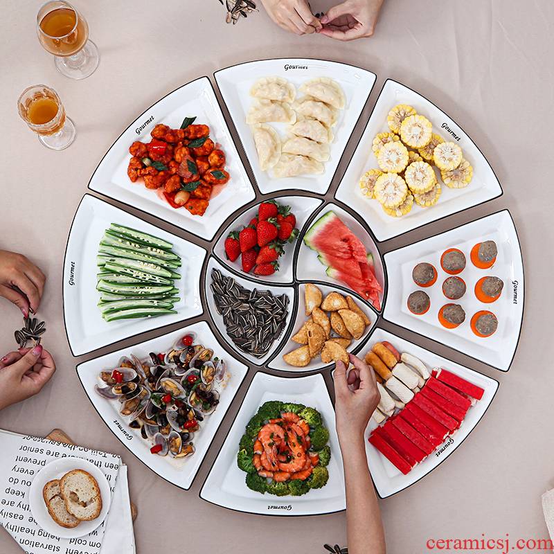 Web celebrity 0 household reunion round table dishes suit the same tableware ceramic platter spell dish bowl chopsticks combination