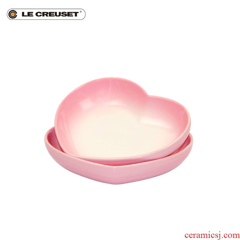 France 's LE CREUSET cool color stoneware medium heart - shaped plate of 2 sets of sand powder presents to the girl gift boxes
