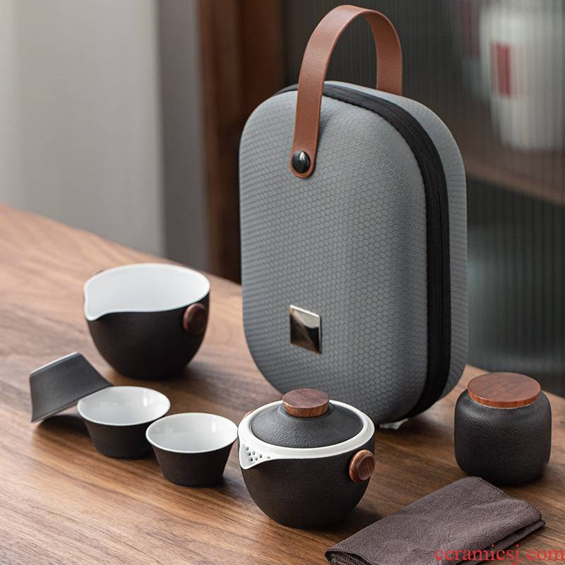 Travel porcelain heng tong kung fu tea set ceramic crack a pot of three cups of portable bag type contracted with the teapot