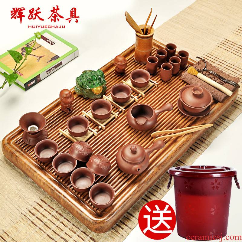 Hui, make tea sets kung fu tea set home European violet arenaceous induction cooker technology of a complete set of wood tea tray tea tea taking