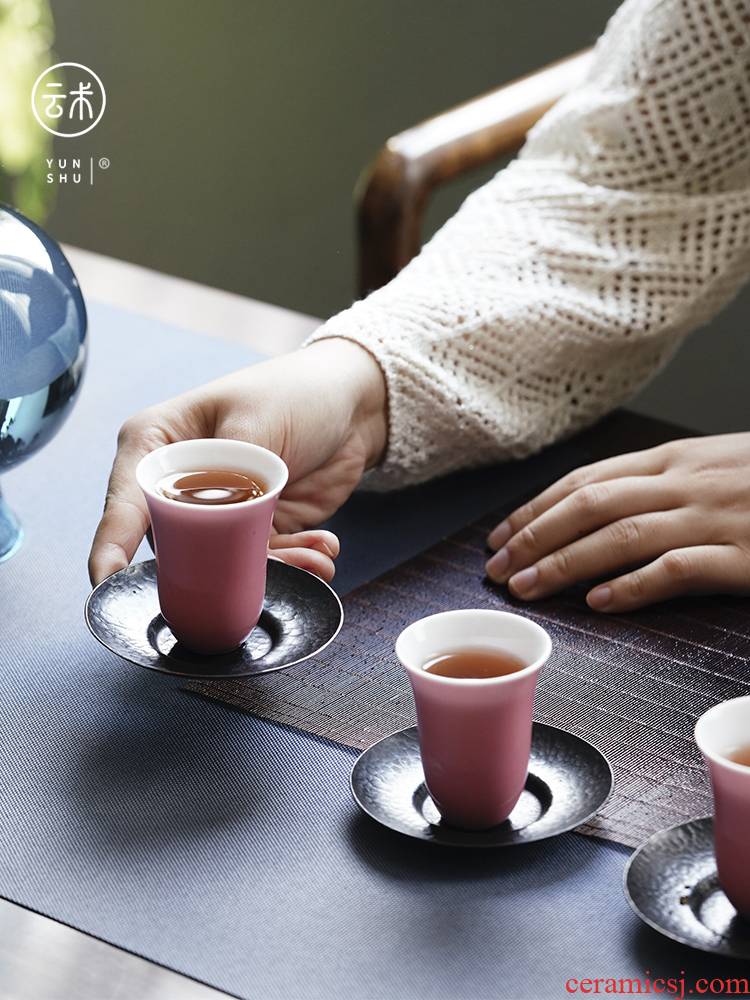Cloud art of jingdezhen sample tea cup pure manual peach pink color glaze ceramic cup master cup kung fu tea cups