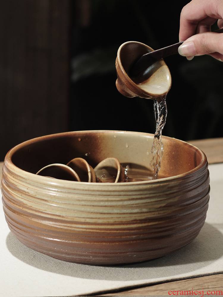 Retro coarse pottery tea wash to kung fu tea set large glass wash bowl in hot water jar bucket basin tea accessories with zero