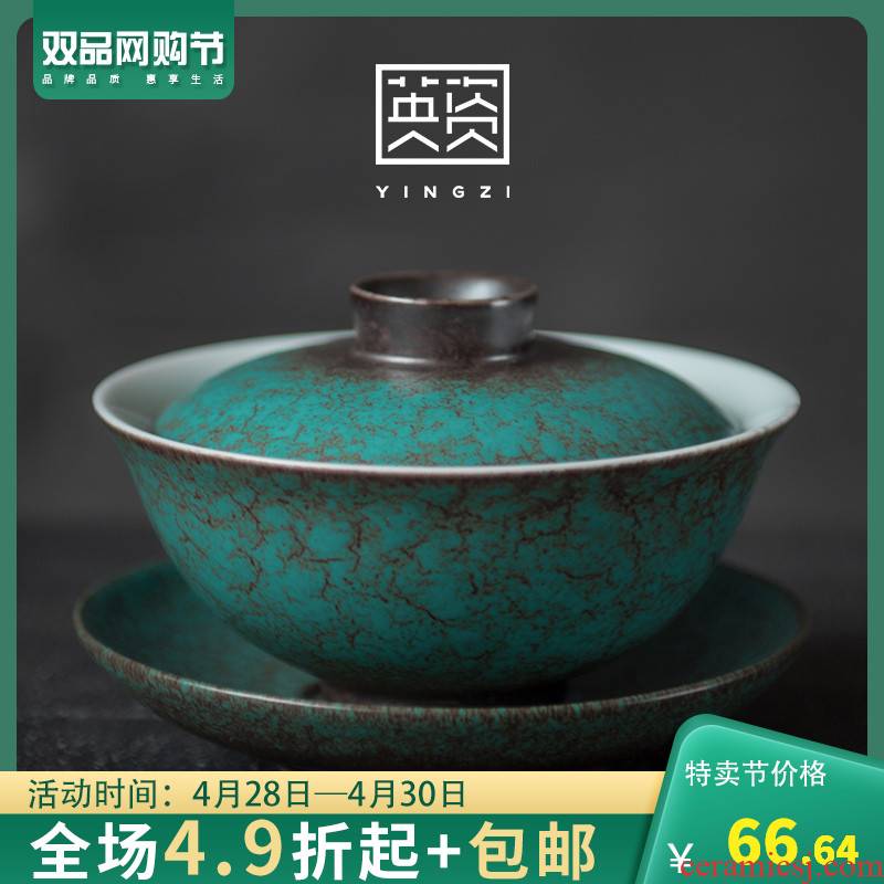 Only three tureen large bowl tea kungfu tea tureen coarse pottery tea cups GaiWanCha restoring ancient ways is the tea taking