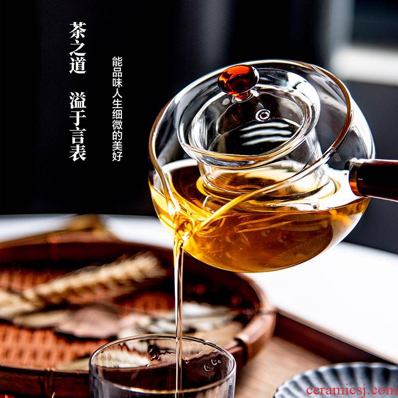 TaoDian cooked this glass teapot tea machine side wood, put the thickening of high temperature resistant filter pot tea, kungfu tea set