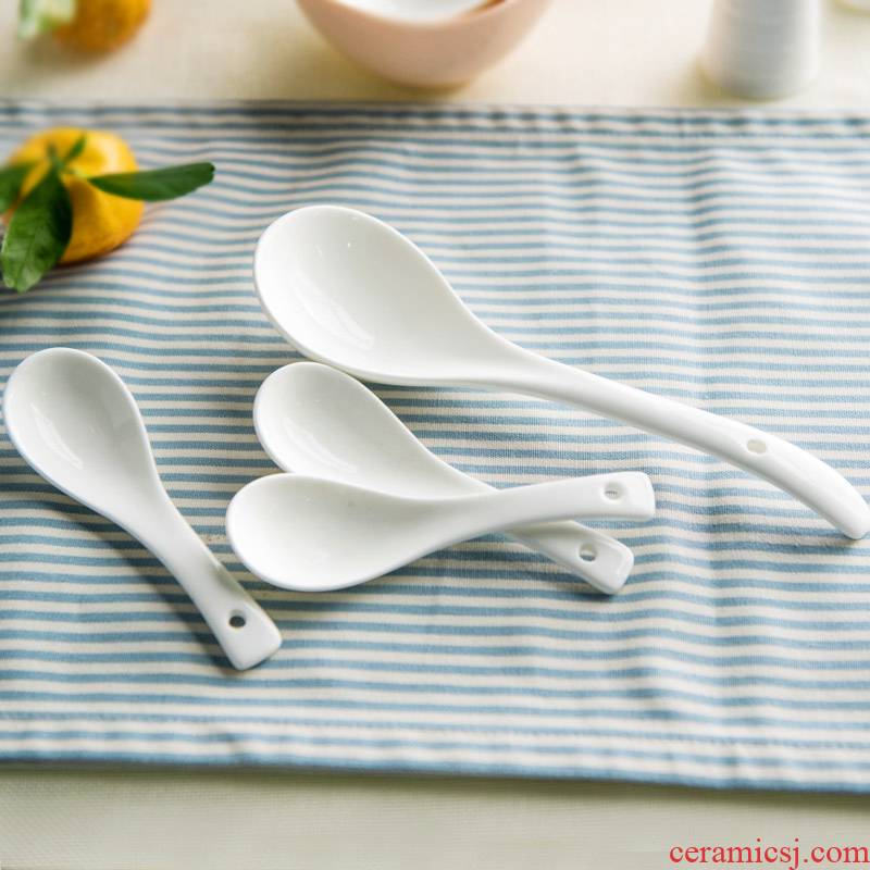 Porcelain soul spoon, spoon, ladle size ceramic dinnerware seasoning teaspoons of long handle household use only big spoon, run out of the cup