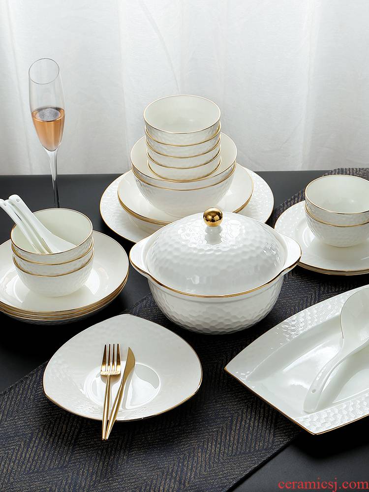 Jingdezhen dishes suit household ipads porcelain tableware suit European contracted bowl chopsticks ceramics jade plate