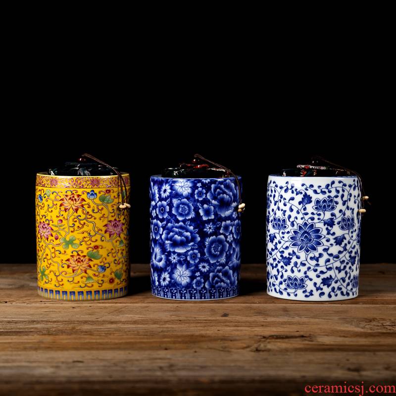 The ceramic tea canister creative move fashion puer tea tea cake box to receive medium size seal pot moistureproof box