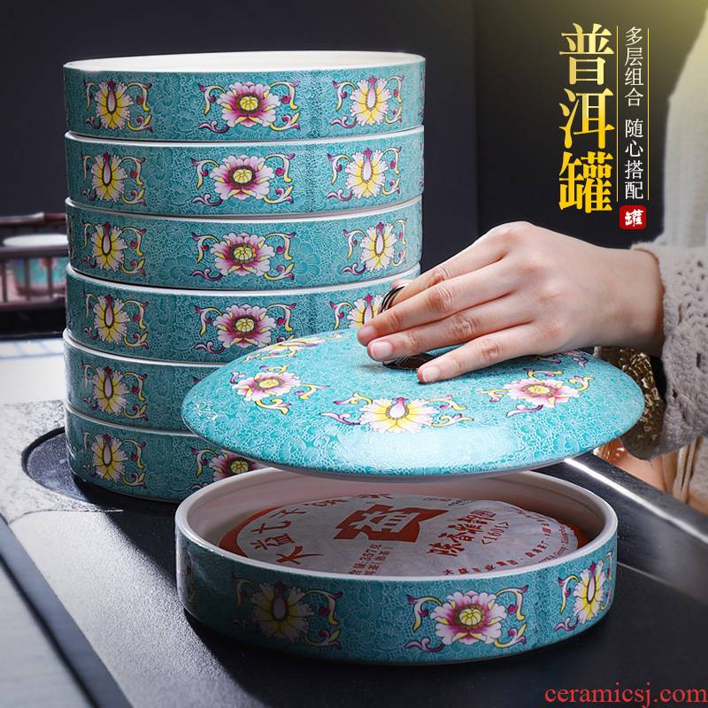 Puer tea box caddy fixings tea cake boxes, the seventh, peulthai the large - sized ceramic tea warehouse packing up seal pot home