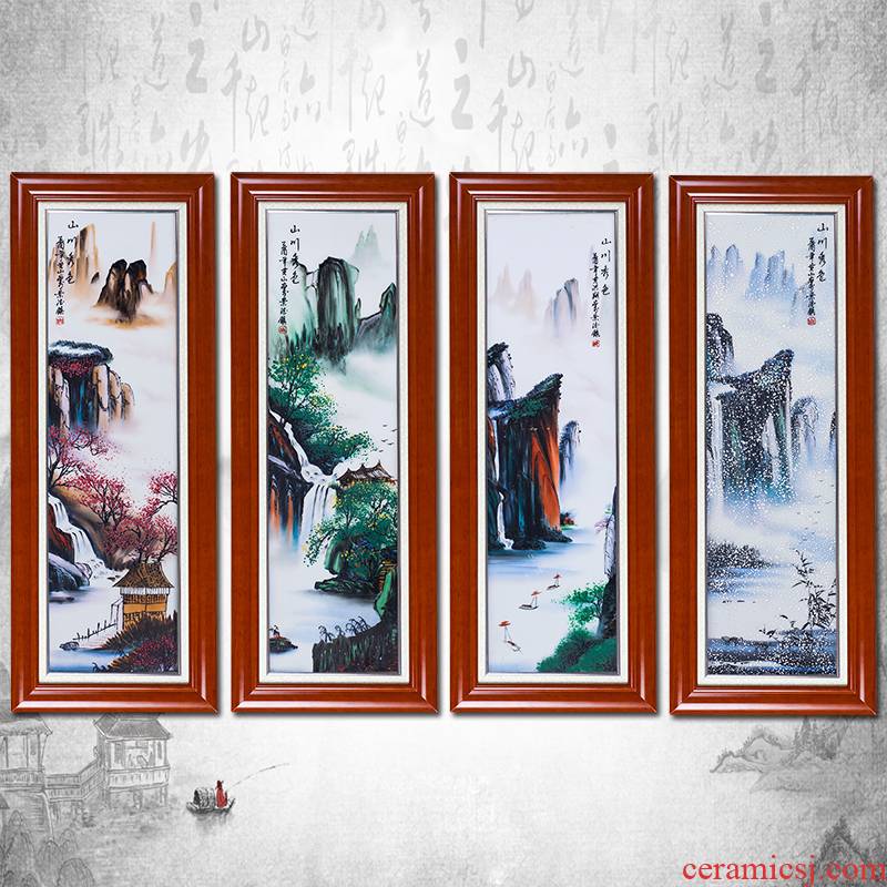 Jingdezhen ceramic hand - made landscape painting porcelain plate painting four screen Chinese style of sitting room background wall adornment porch hang a picture