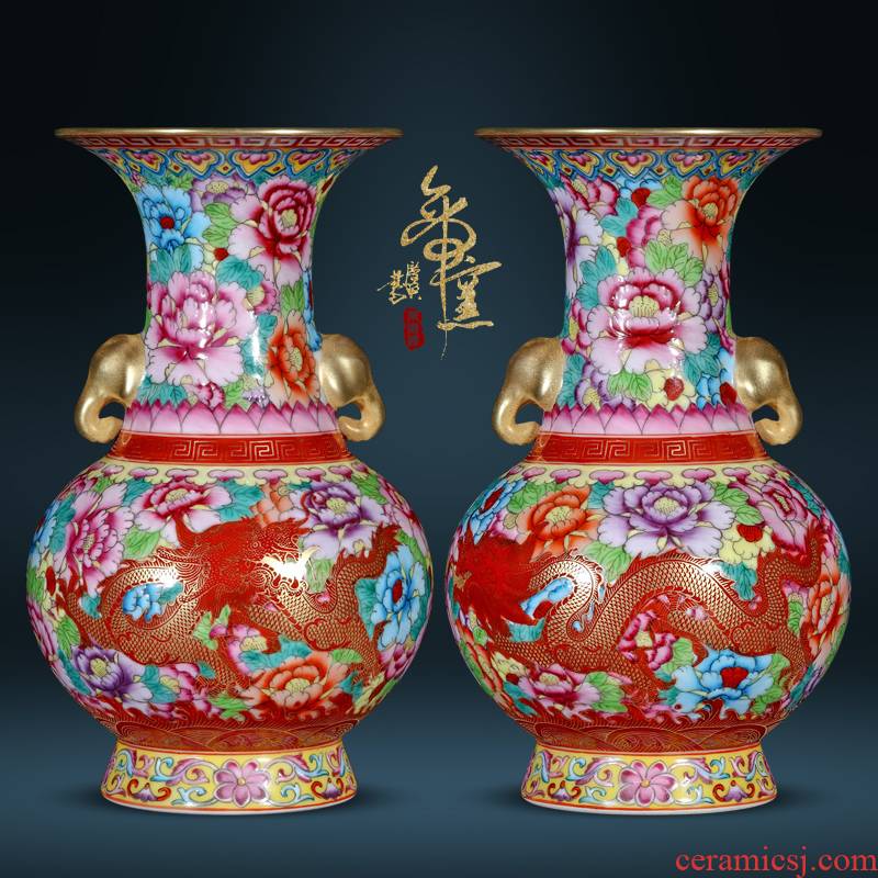 Jingdezhen ceramic vases, wear a flower is like a dragon ear black mushroom sitting room porch Chinese flower arranging TV ark adornment furnishing articles