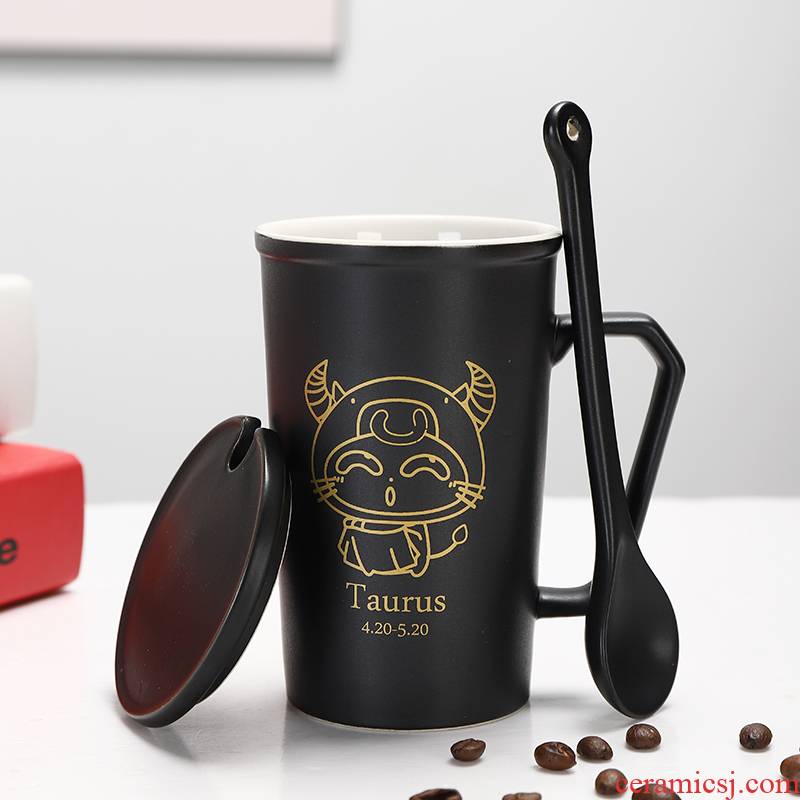 Xiang feng constellation ceramic keller cup men and women lovers ultimately responds a cup of household cups with cover spoon, milk coffee cup