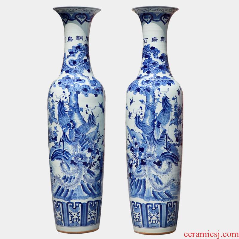 229 jingdezhen blue and white hand - made ceramic birds pay homage to the king of large vase household hotel adornment furnishing articles