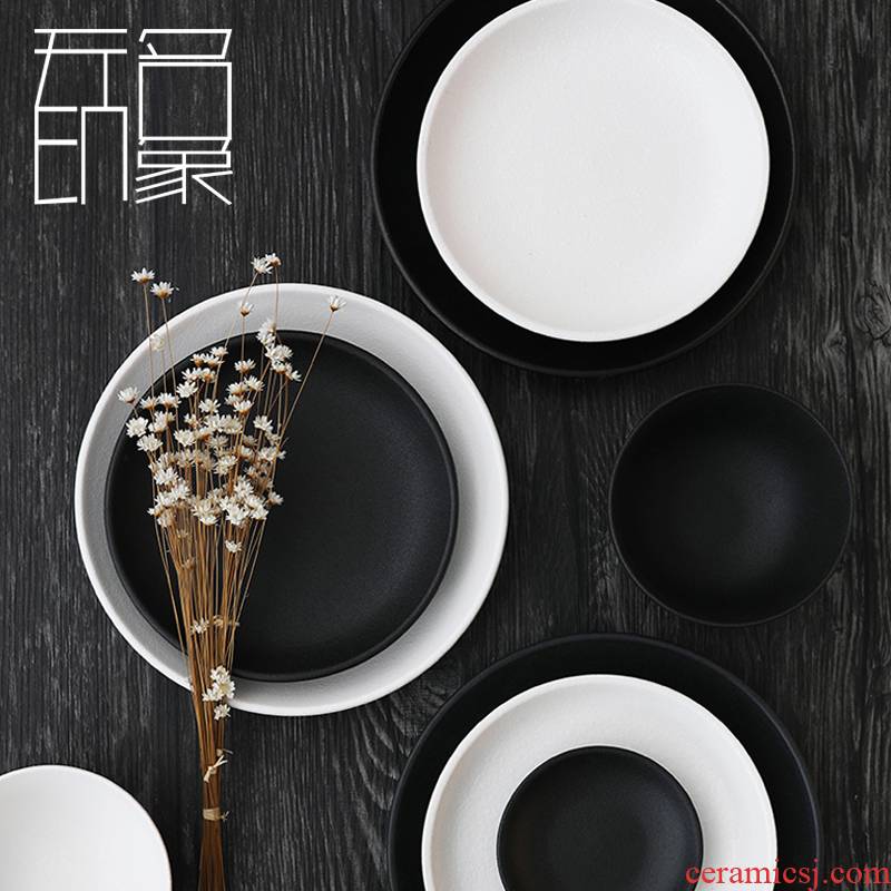 Simple ceramic bowl tableware household new large rainbow such as bowl sweethearts bowl chopsticks, black and white bowl dishes soup bowl move