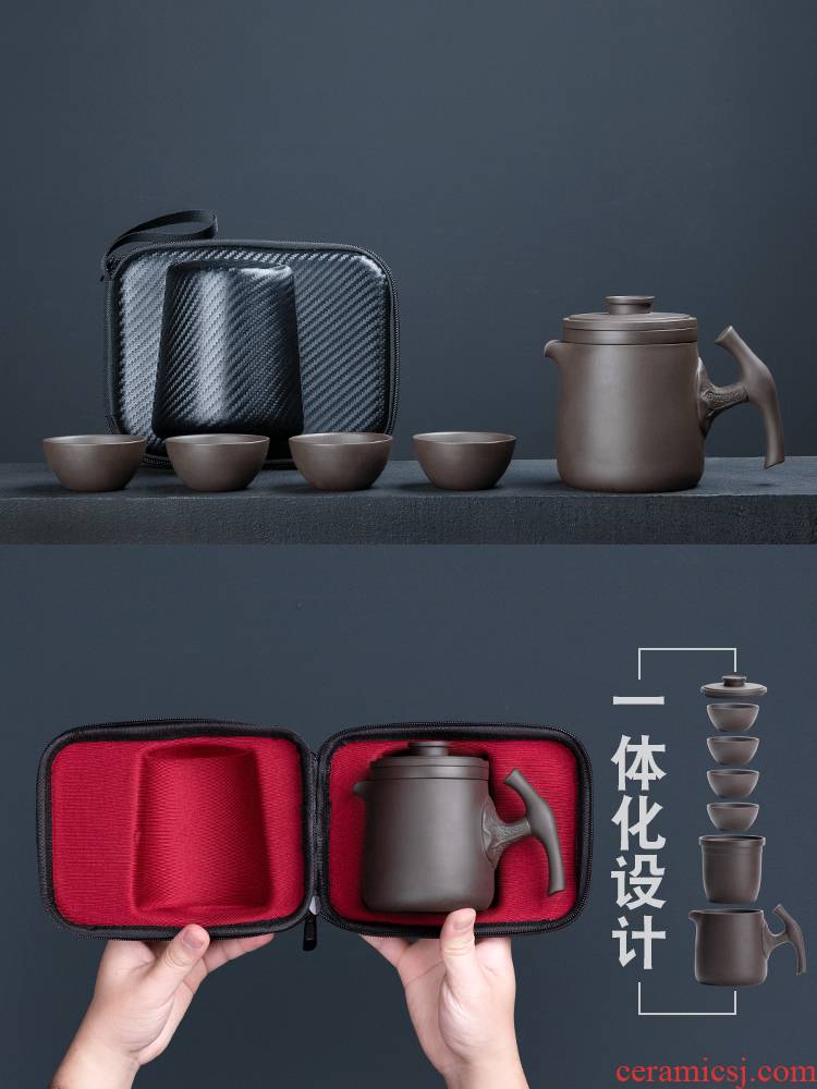 Violet arenaceous crack cup tea set a second pot two cups of kung fu portable is suing travel to receive the custom logo