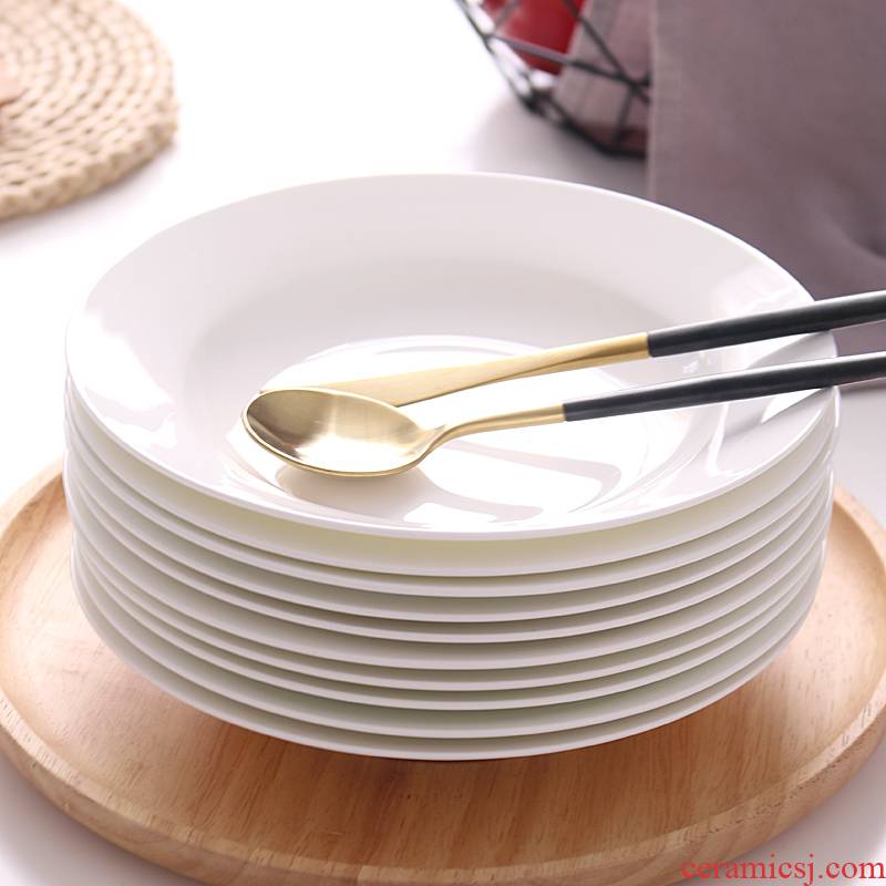 6 household pure color round dish dish dish home outfit creative soup FanPan deep dish ipads porcelain tableware dishes