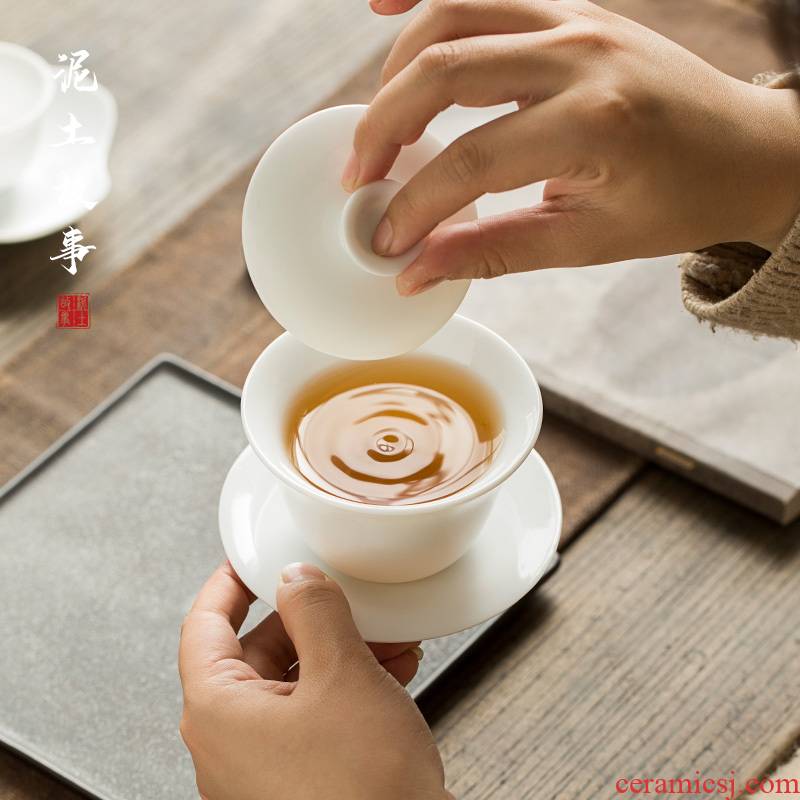 Sweet white porcelain of jingdezhen only three tureen suit thin foetus jingdezhen ceramic cups a single large kung fu tea bowl