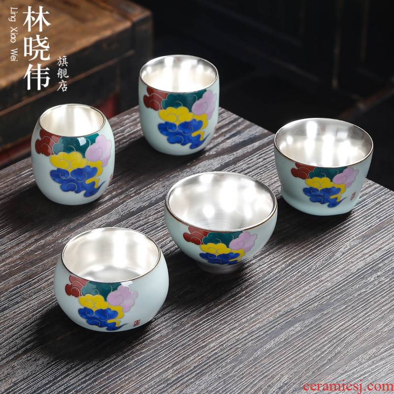 Tasted silver gilding hand - made teacup silver ceramic tea set large master cup single CPU bladder kunfu tea tea sample tea cup, move