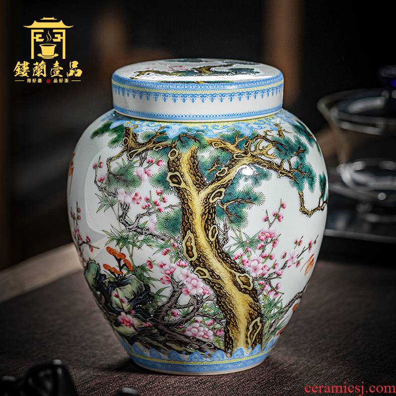 Jingdezhen ceramic hand - made pastel shochiku mei caddy fixings all hand receive tank receives process tea warehouse storage place