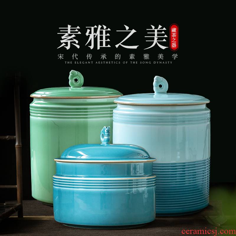 Jingdezhen ceramic seal by hand shadow green tea pot of tea cake tea box wake tea storage POTS tea urn