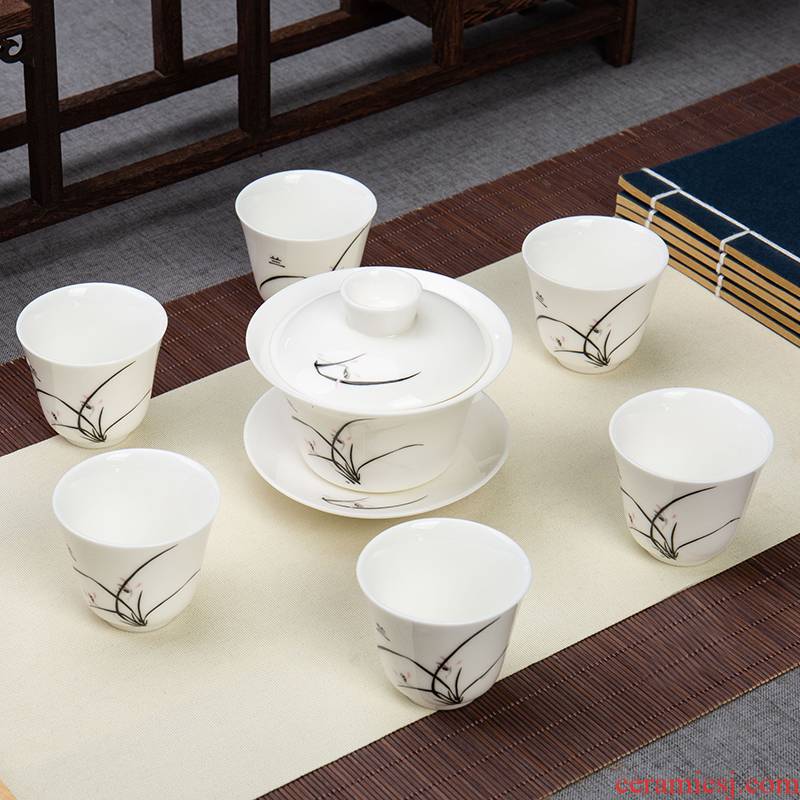 Ronkin home sitting room ceramic kung fu tea set suit small set of contracted and I white porcelain tea cups lid bowl