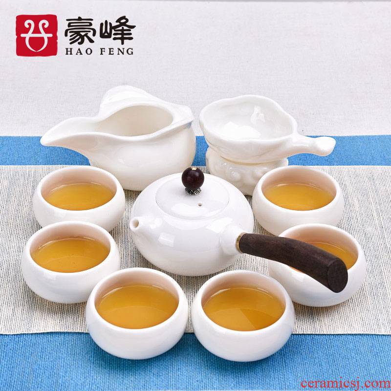 HaoFeng dehua porcelain white porcelain kung fu tea set jade teapot teacup tureen home office of a complete set of gift box